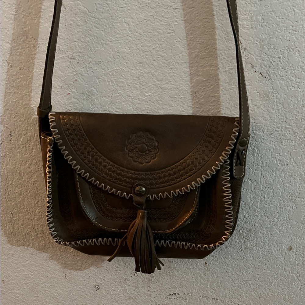 PATRICIA NASH BROWN LEATHER CROSSBODY BAG